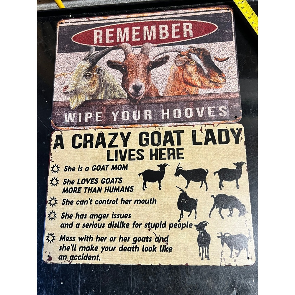 Funny Goat Signs Remember Wipe Hooves Crazy Goat Lady Lives Here Metal Decor‎